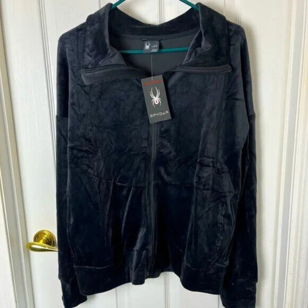 Spyder Women’s zip up velour jacket in black, size L
